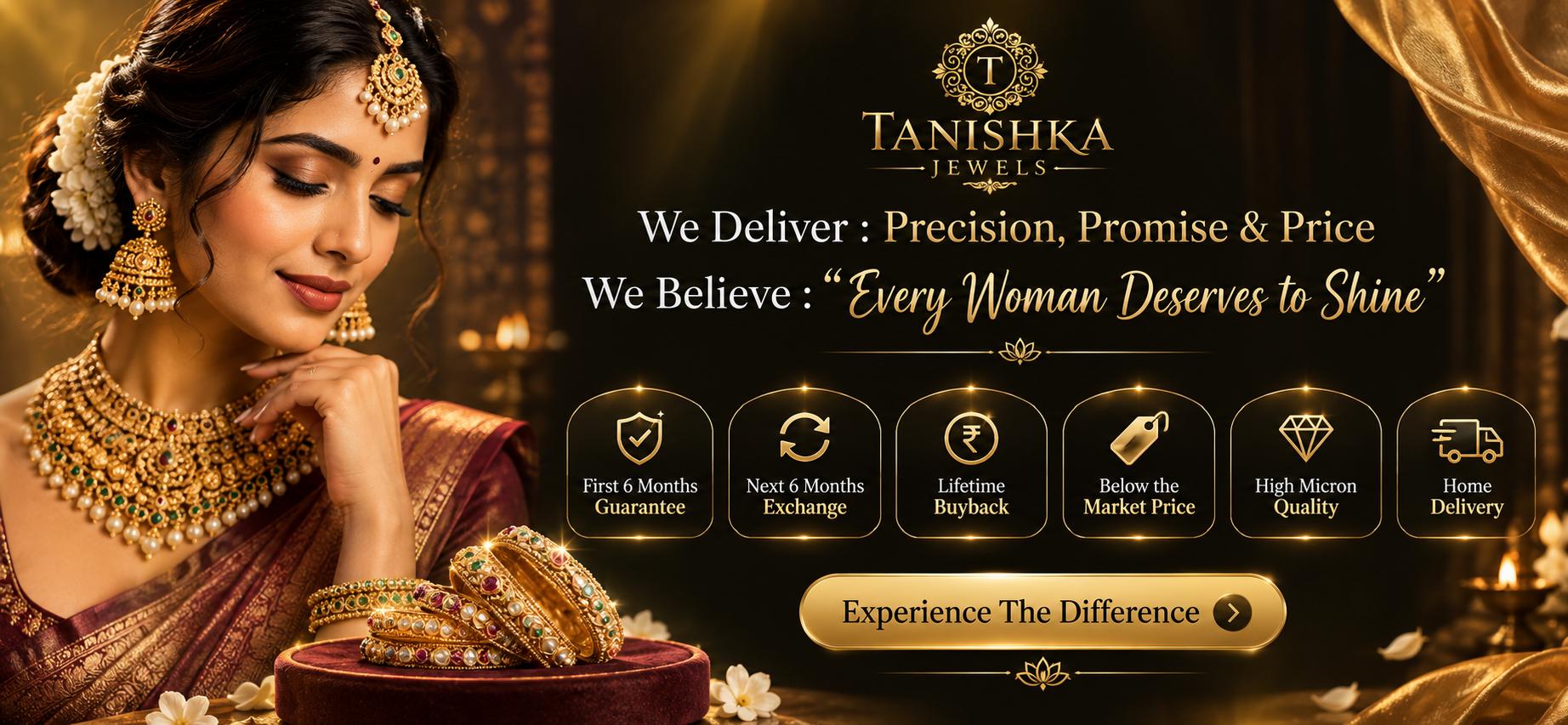 Bride in maroon silk saree wearing gold plated kundan choker necklace, jhumka earrings and maang tikka with matching stone bangles from Tanishka Jewels