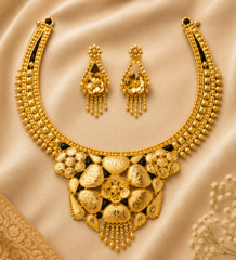 Gold Covered Necklace Flower petals design – gold plated jewellery by Tanishka Jewels