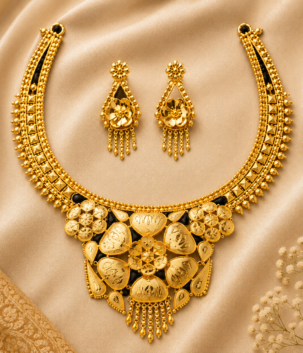 Gold Covered Necklace Flower petals design – gold plated jewellery by Tanishka Jewels