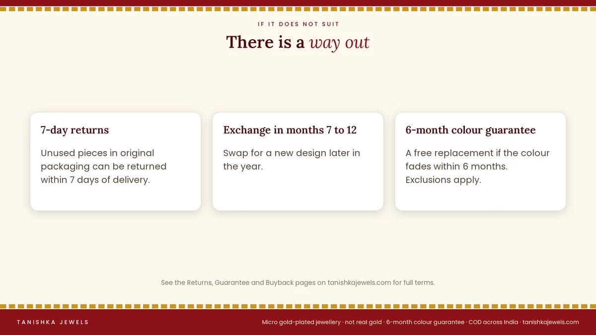 What happens if a jewellery gift does not suit: 7-day returns for unused pieces and exchange for a new design in months 7 to 12