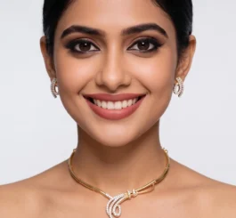 Designer Gold-Plated Necklace with AD