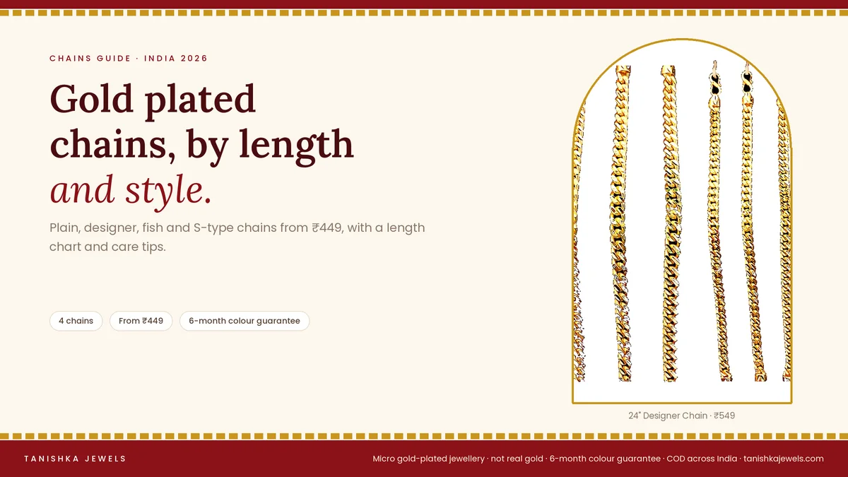 Gold plated 24 inch designer chain from Tanishka Jewels, for a guide to gold plated chains and one gram gold chains