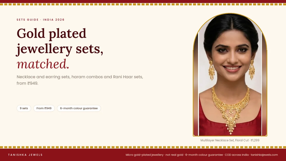 Gold plated Multilayer Necklace Set Floral Cut from Tanishka Jewels, for a guide to gold plated jewellery sets and one gram gold combo sets