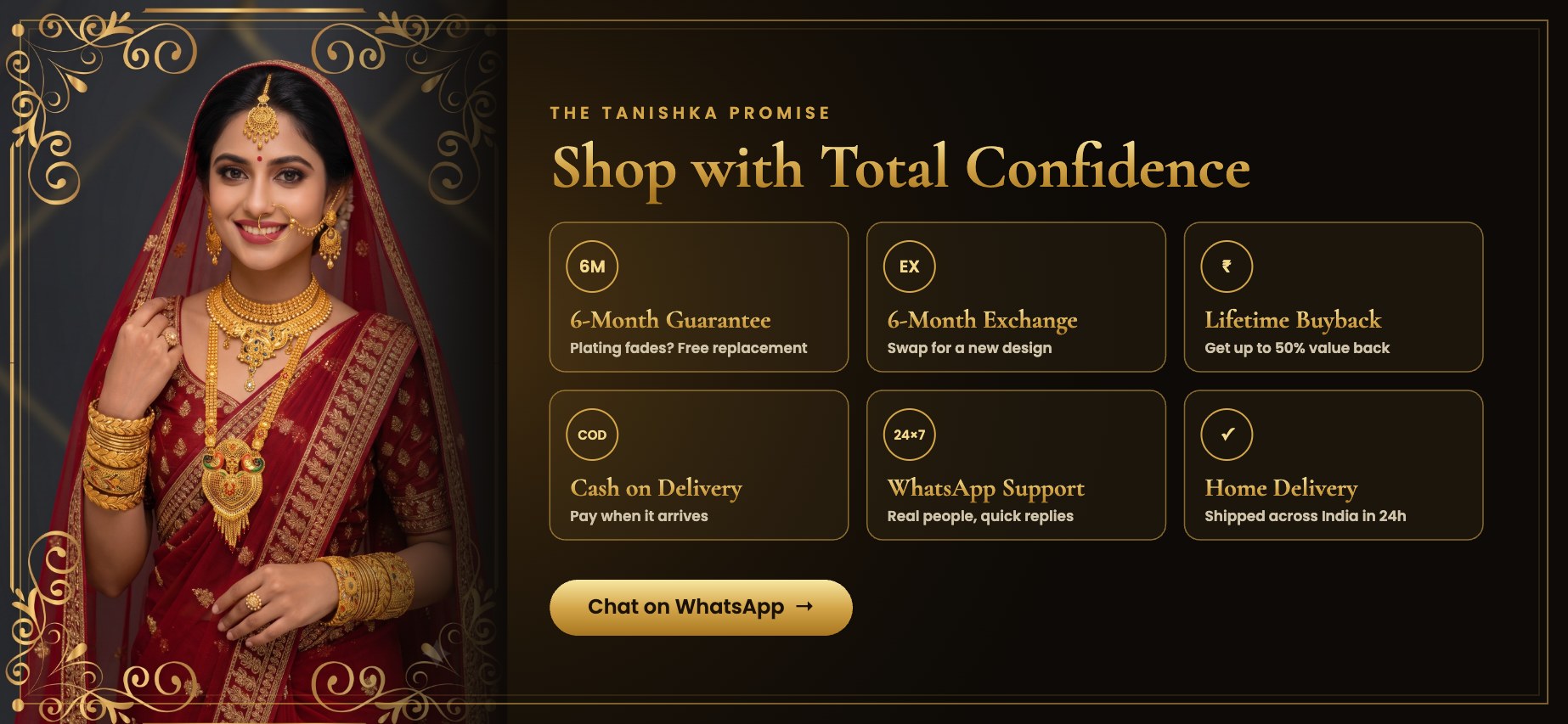 6-month guarantee, exchange, lifetime buyback and COD – Tanishka Jewels